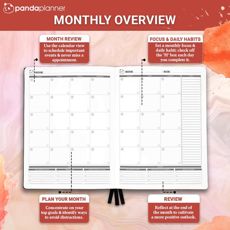 Panda Planner Pro 2026 - A4 6 Month Daily, Weekly & Monthly Planner for Productivity â€“ Large 8.5x11 Undated Day Planner, Goal Planner, Project Organizer & Habit Tracker Notebook â€“ Orange - Image 5